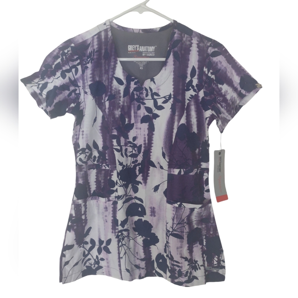 Grey's‎ Anatomy scrub top women's XS Black/purple/white workwear
